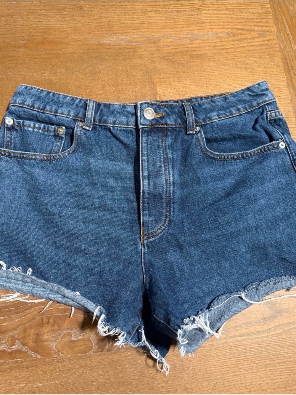 Gianni Bini Women’s Dark Blue High-Rise Frayed Denim Shorts